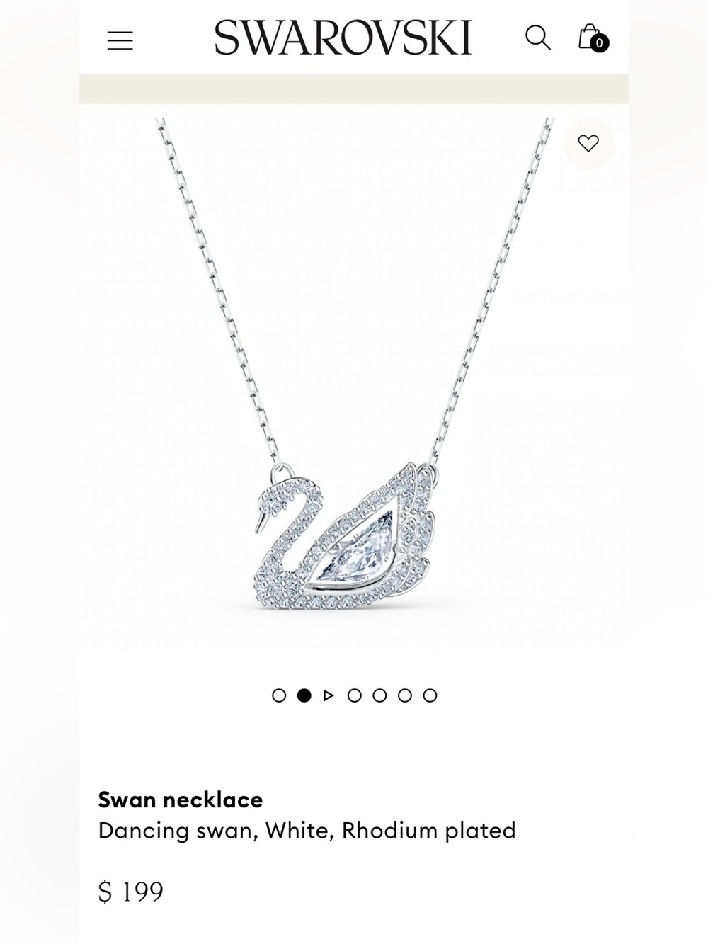 Swarovski White Swan Crystal Pendant Necklace